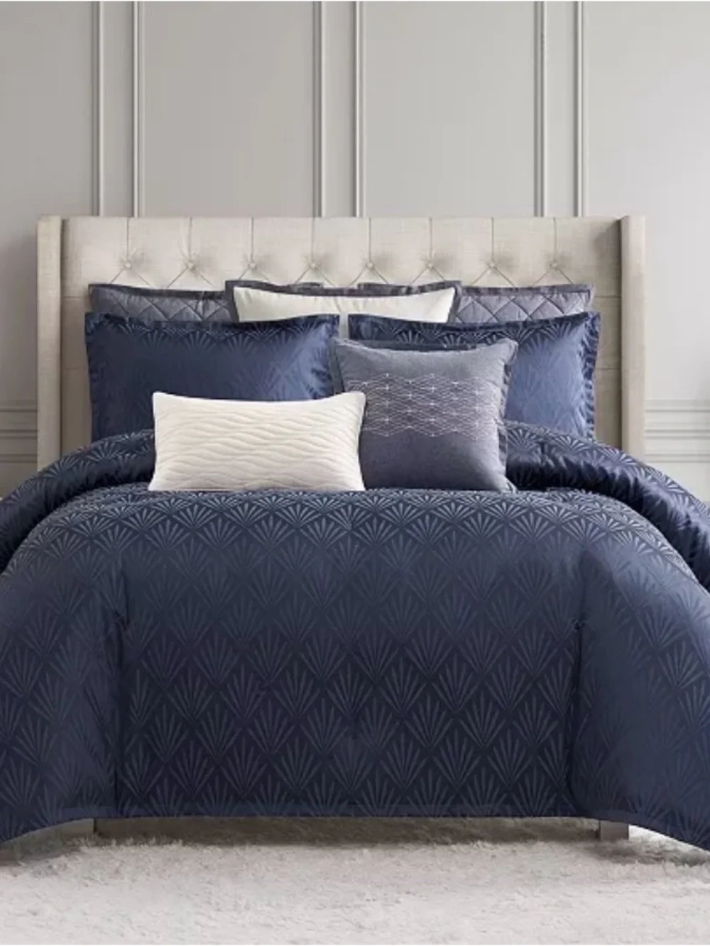 Waterford Chloe Queen Mini Comforter Set 3 PC Navy Geometric Print